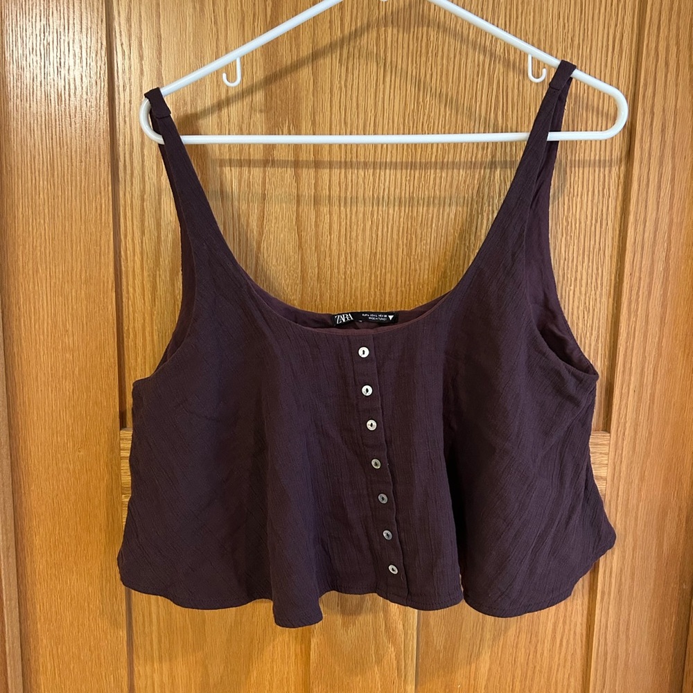 Zara Linen Brown Crop‎ Top L